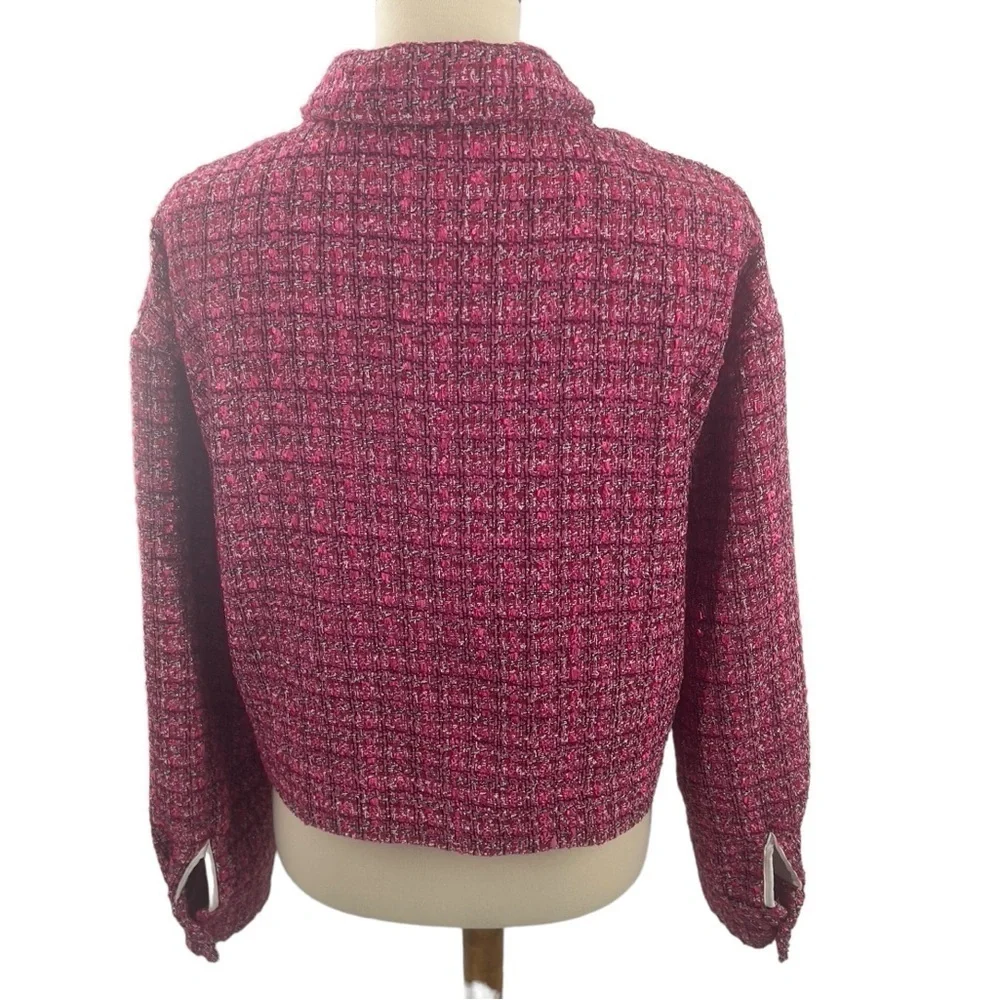 Rachel Zoe pink/black/white plaid boucle crop jacket new with tags